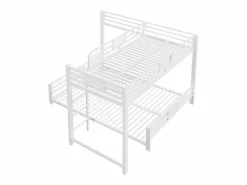 ModernLuxe Cama superpuesta de metal en forma de L - 90x200 cm + 140x200 cm - con barreras de seguridad y escalera - Metal - ​ (Colchón no incluido)