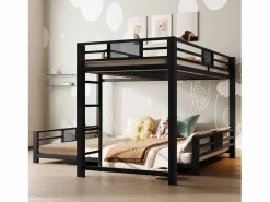 Discount Cama superpuesta de metal en forma de L - 90x200 cm + 140x200 cm - con barreras de seguridad y escalera - Metal - ​ (Colchón no incluido) Cama Litera