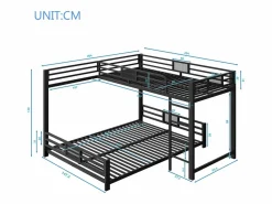 Discount Cama superpuesta de metal en forma de L - 90x200 cm + 140x200 cm - con barreras de seguridad y escalera - Metal - ​ (Colchón no incluido) Cama Litera