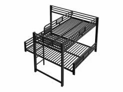 Discount Cama superpuesta de metal en forma de L - 90x200 cm + 140x200 cm - con barreras de seguridad y escalera - Metal - ​ (Colchón no incluido) Cama Litera