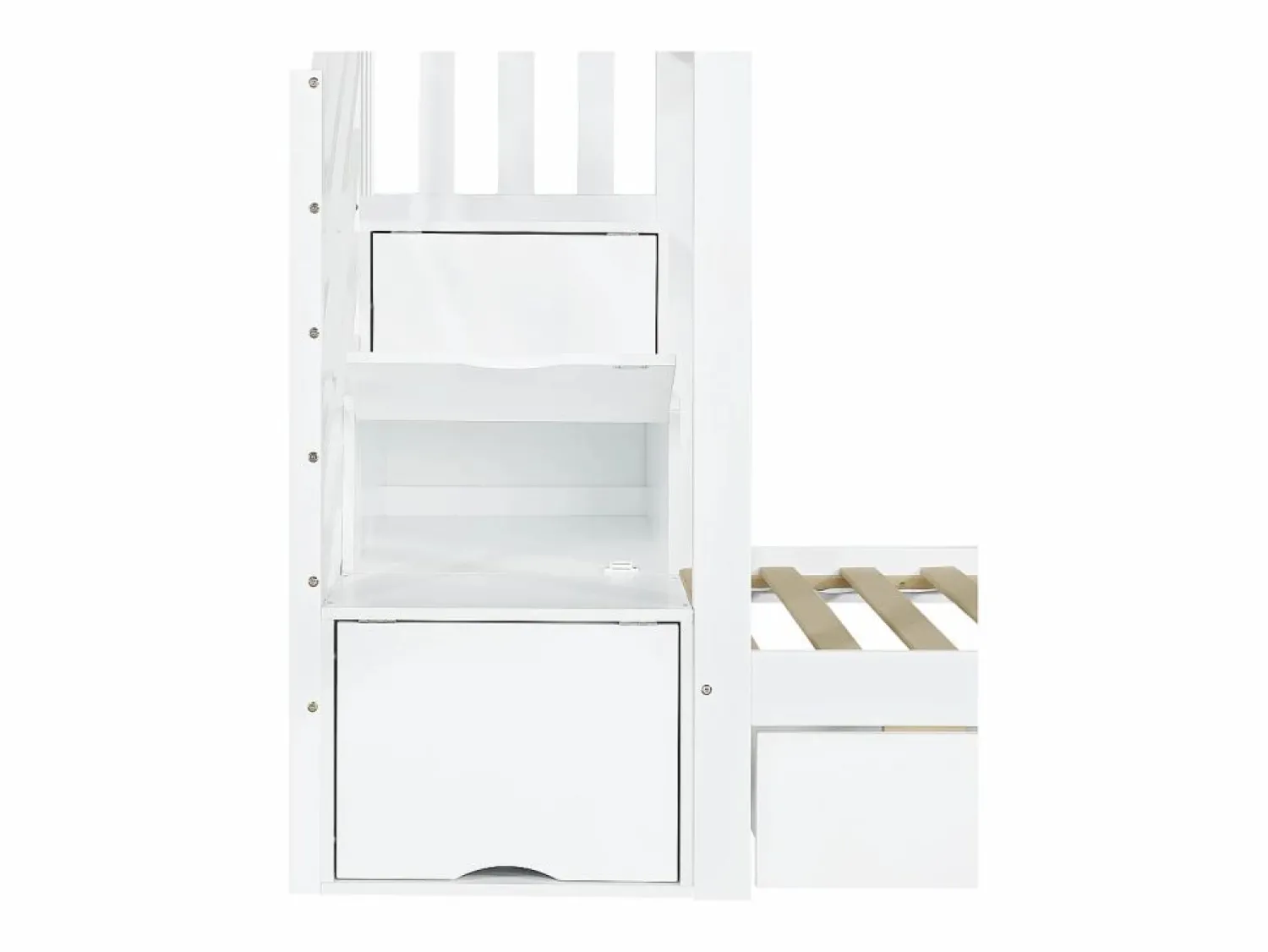 Clearance ModernLuxe Cama superpuesta infantil 90x200 cm - con escalera de almacenamiento y tobogán - con una biblioteca ilustrada - con 2 cajones - (sin colchón) Blanco