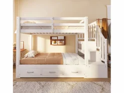 Best Cama superpuesta infantil 90 x 200 cm - con escalera de almacenamiento - con 3 cajones - con cama nido - ​ (colchón no incluido) Cama Litera