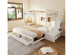 Best Cama superpuesta infantil 90 x 200 cm - con escalera de almacenamiento - con 3 cajones - con cama nido - ​ (colchón no incluido) Cama Litera