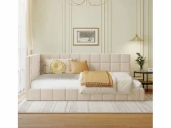 Best Merax Cama tapizada 140 x 200 cm con cabecero - Terciopelo - Sofá cama - Somier de láminas - Beige