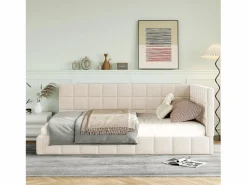 Best Merax Cama tapizada 140 x 200 cm con cabecero - Terciopelo - Sofá cama - Somier de láminas - Beige