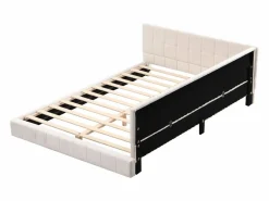 Best Merax Cama tapizada 140 x 200 cm con cabecero - Terciopelo - Sofá cama - Somier de láminas - Beige