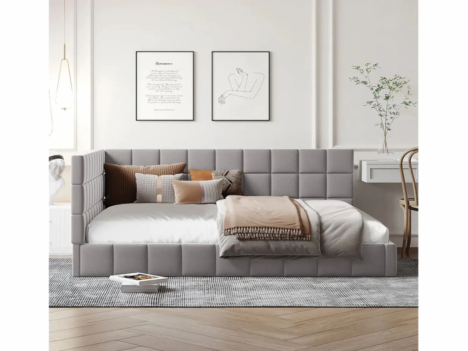 Online Merax Cama tapizada 140 x 200 cm con cabecero - Terciopelo - Sofá cama - Somier - Gris
