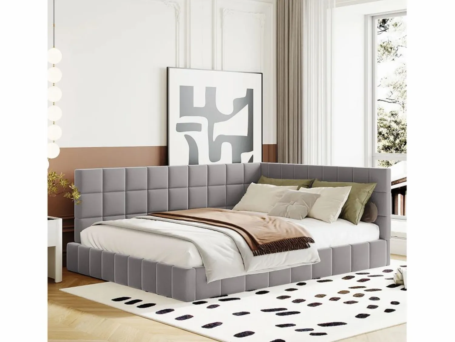 Online Merax Cama tapizada 140 x 200 cm con cabecero - Terciopelo - Sofá cama - Somier - Gris