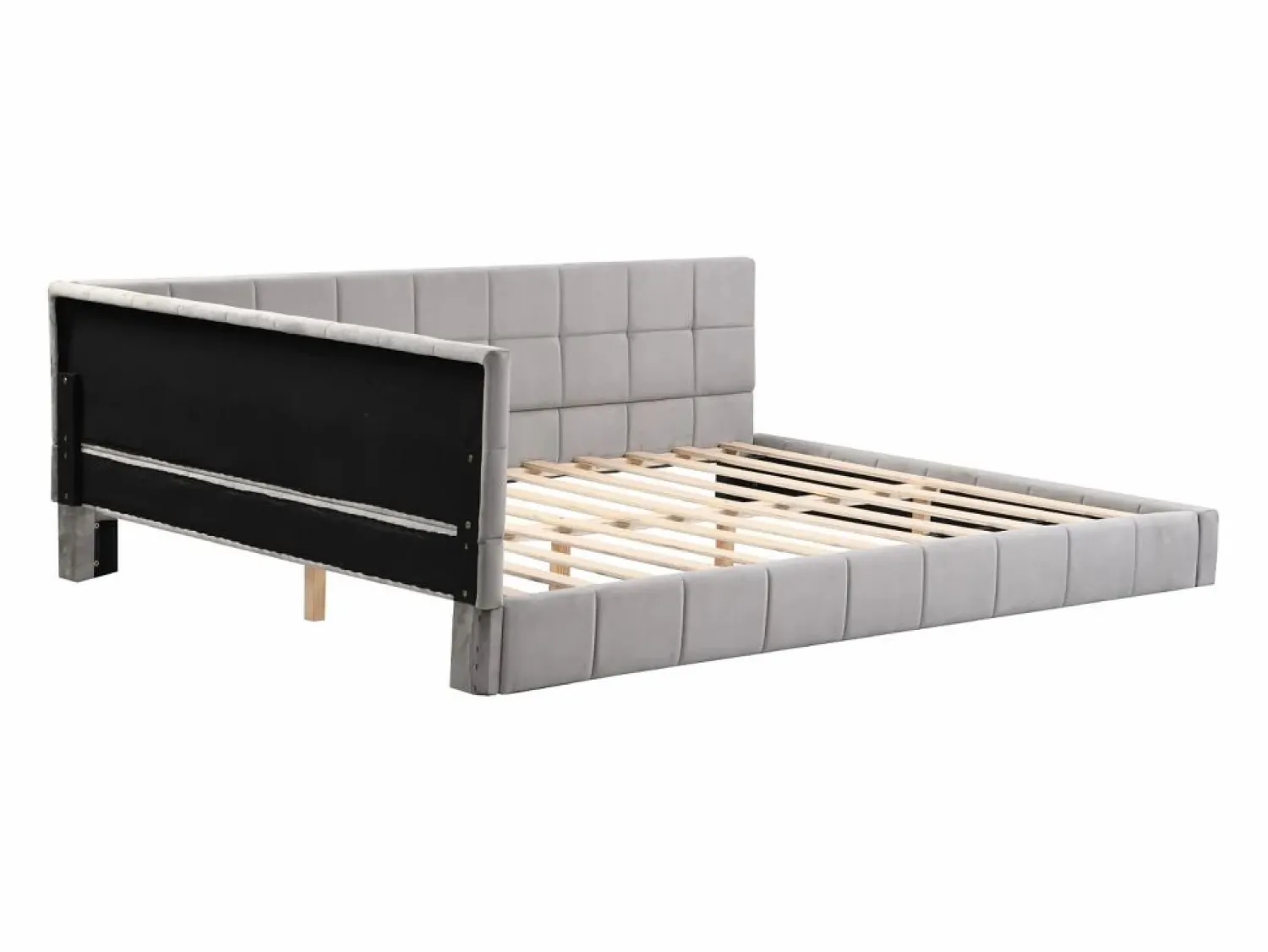 Online Merax Cama tapizada 140 x 200 cm con cabecero - Terciopelo - Sofá cama - Somier - Gris