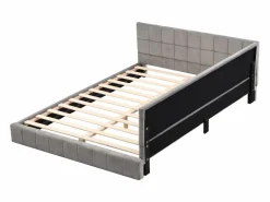 Online Merax Cama tapizada 140 x 200 cm con cabecero - Terciopelo - Sofá cama - Somier - Gris
