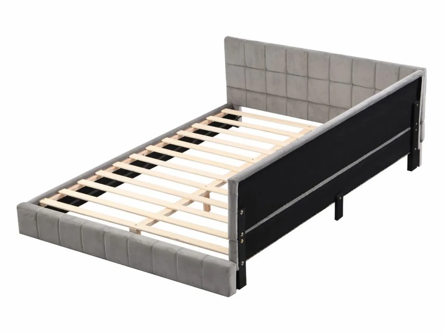 Online Merax Cama tapizada 140 x 200 cm con cabecero - Terciopelo - Sofá cama - Somier - Gris
