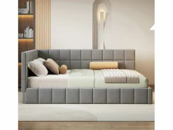 Merax Cama tapizada 160 x 200 cm, Sofá cama con cabecero - Tejido terciopelo - Con somier de láminas - Gris