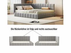 Merax Cama tapizada 160 x 200 cm, Sofá cama con cabecero - Tejido terciopelo - Con somier de láminas - Gris