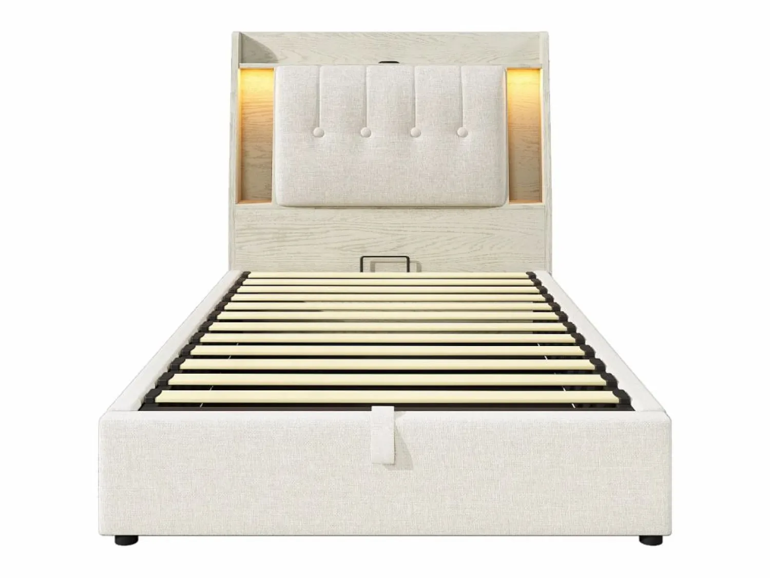 Hot Cama tapizada con almacenaje - 90 x 200 cm - con USB + LED + cabecero con almacenaje - lino - Cama Con Canapé|Cama Infantil