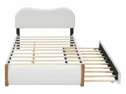 Discount ModernLuxe Cama tapizada de felpa 140x200 cm - con canapé extraíble - con somier de láminas de MDF - Blanco