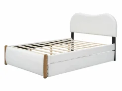 Discount ModernLuxe Cama tapizada de felpa 140x200 cm - con canapé extraíble - con somier de láminas de MDF - Blanco