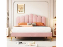 ModernLuxe Cama tapizada de terciopelo 140x200cm con somier de láminas - cabecero ajustable - Rosa