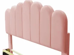 ModernLuxe Cama tapizada de terciopelo 140x200cm con somier de láminas - cabecero ajustable - Rosa