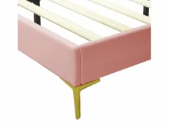 ModernLuxe Cama tapizada de terciopelo 140x200cm con somier de láminas - cabecero ajustable - Rosa