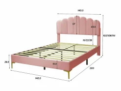 ModernLuxe Cama tapizada de terciopelo 140x200cm con somier de láminas - cabecero ajustable - Rosa