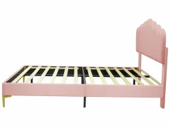 ModernLuxe Cama tapizada de terciopelo 140x200cm con somier de láminas - cabecero ajustable - Rosa
