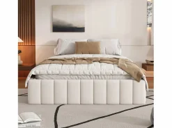 Merax Cama tapizada 140x200 cm con 4 cajones - sin cabecero - terciopelo - Beige