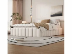 Merax Cama tapizada 140x200 cm con 4 cajones - sin cabecero - terciopelo - Beige