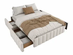 Merax Cama tapizada 140x200 cm con 4 cajones - sin cabecero - terciopelo - Beige