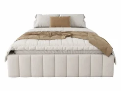Merax Cama tapizada 140x200 cm con 4 cajones - sin cabecero - terciopelo - Beige