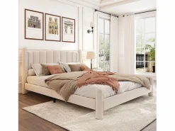 Merax Cama tapizada 180x200 cm con cabecero - cama de terciopelo para adultos - forma de abanico - Beige