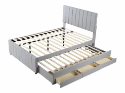 Sale OKWISH Cama tapizada 140x200 cm con nido y cajones, tapizado de lino suave - Gris