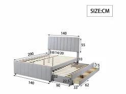 Sale OKWISH Cama tapizada 140x200 cm con nido y cajones, tapizado de lino suave - Gris