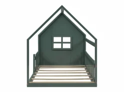 OKWISH Cama tipo cabaña de 90x200 cm, cama infantil con barandillas y somier de listones de madera - pino - (sin colchón)