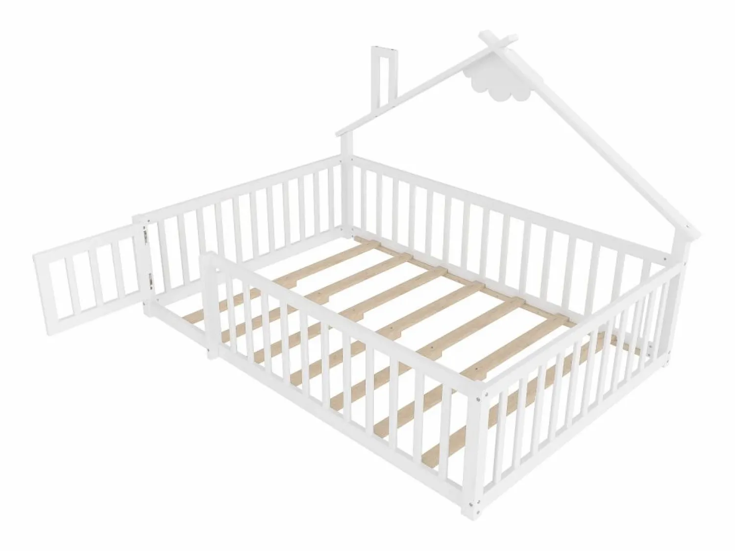 ModernLuxe Cama tipo casita infantil 140x190cm - con barreras de seguridad - madera maciza - blanca (sin colchón) Blanco