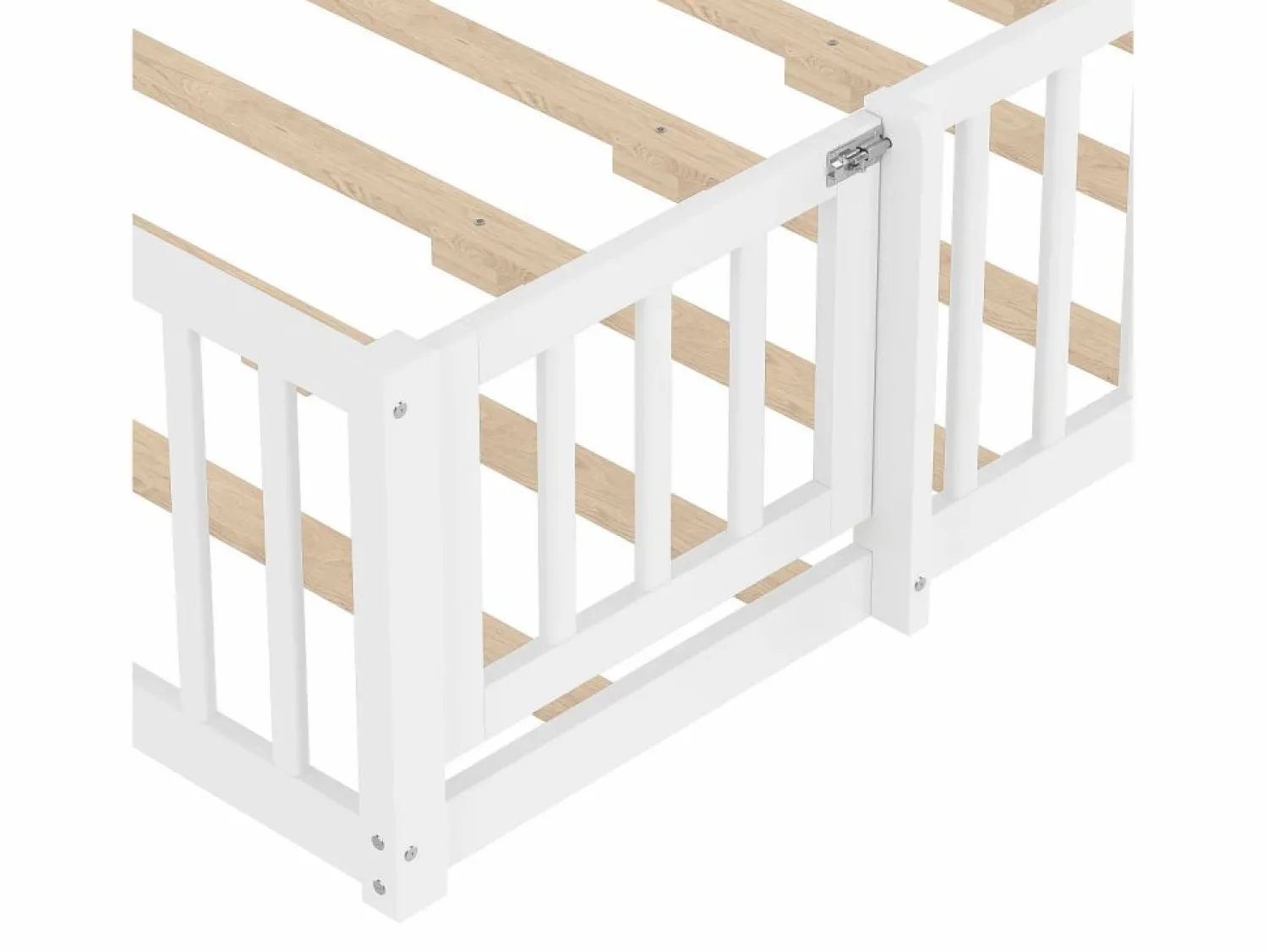 ModernLuxe Cama tipo casita infantil 140x190cm - con barreras de seguridad - madera maciza - blanca (sin colchón) Blanco