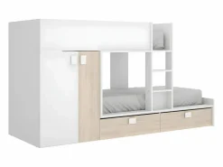 Clearance Cama tren armario e 2 x 90 x 190 cm blanco y natural JUANITO Cama Litera