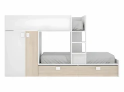 Clearance Cama tren armario e 2 x 90 x 190 cm blanco y natural JUANITO Cama Litera