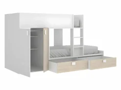 Clearance Cama tren armario e 2 x 90 x 190 cm blanco y natural JUANITO Cama Litera