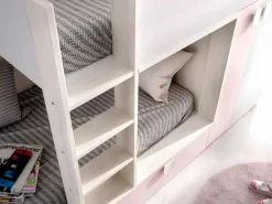Clearance Vente-unique Cama tren con armario e 2 x 90 x 190 cm blanco natural y rosa con colchón JUANITO Rosa palo / Blanco