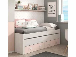 Cama y estante aglomerado rosa sin somieres y colchones 65x199x96cm
