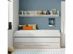 Clearance Cama y estante aglomerado + somieres 65x199x96cm Blanco