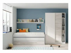 Clearance Cama y estante aglomerado + somieres 65x199x96cm Blanco