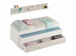 Clearance Cama y estante aglomerado + somieres 65x199x96cm Blanco