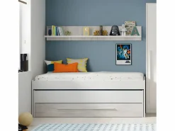Best Cama y estante aglomerado + somieres y colchones 65x199x96cm Blanco