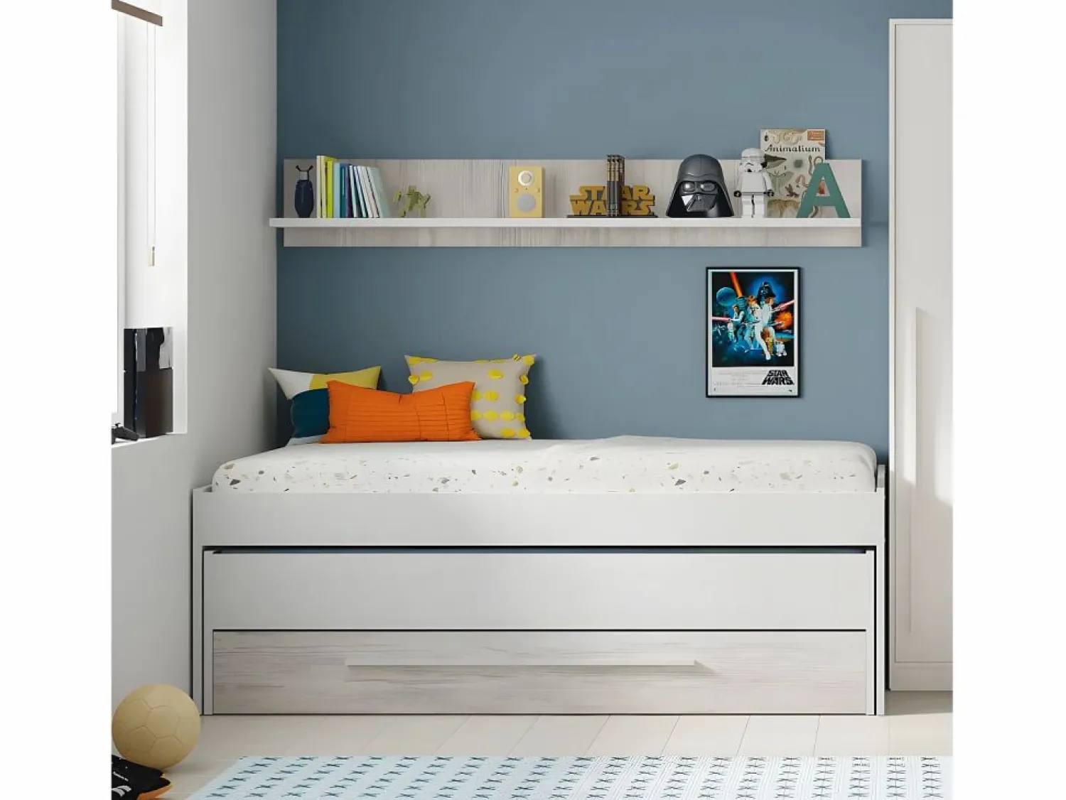 Best Cama y estante aglomerado + somieres y colchones 65x199x96cm Blanco
