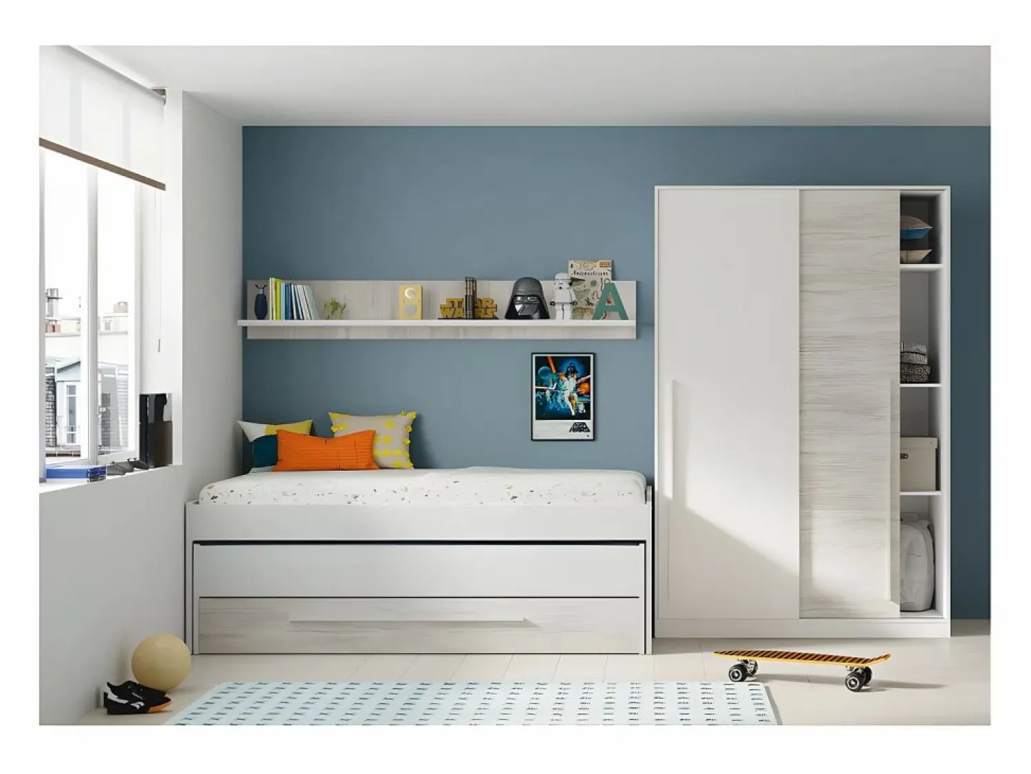 Best Cama y estante aglomerado + somieres y colchones 65x199x96cm Blanco