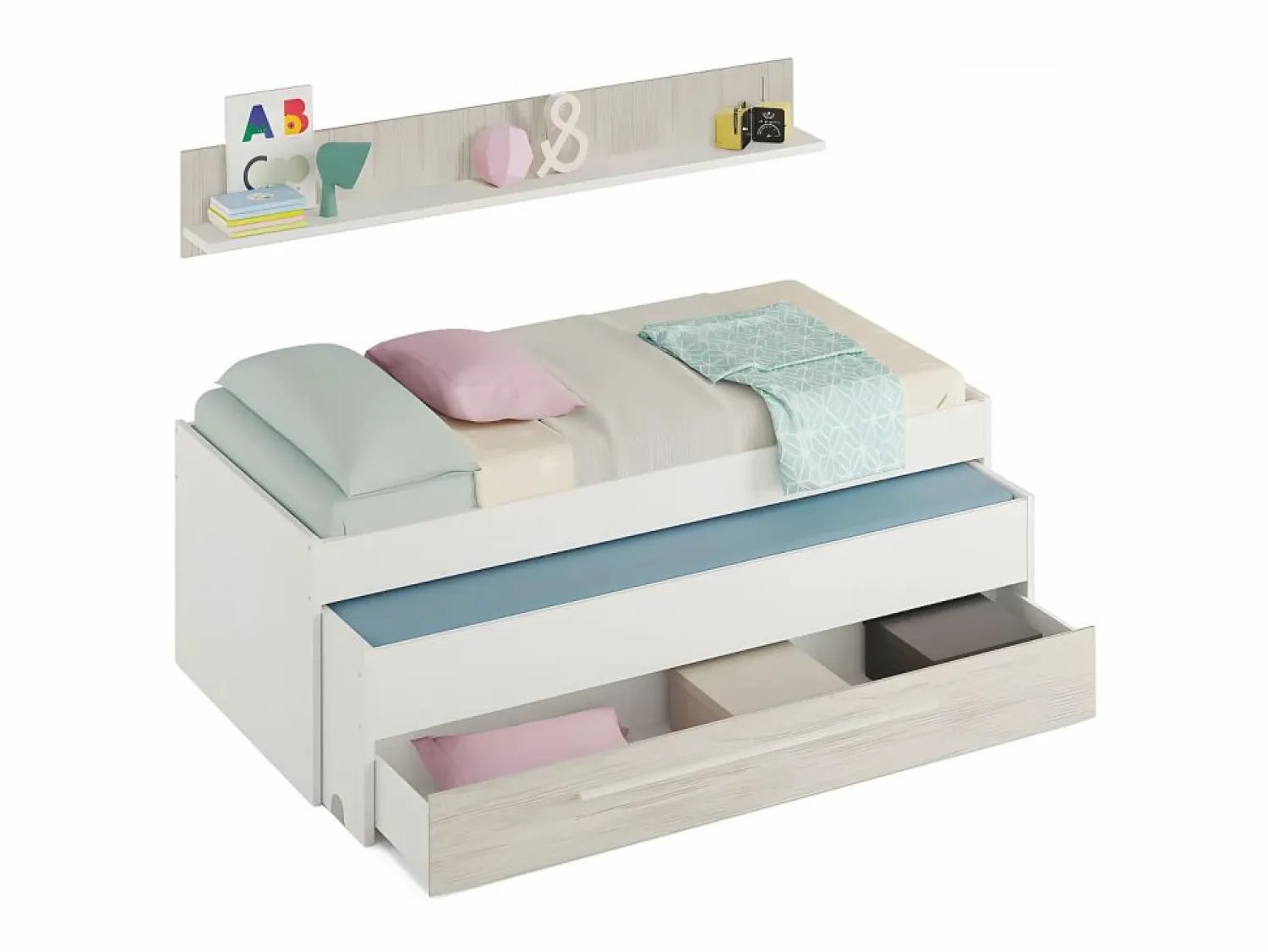 Best Cama y estante aglomerado + somieres y colchones 65x199x96cm Blanco