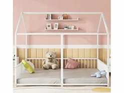 ModernLuxe Cama-cabina de hierro 2x90x200cm - con techo y somier -