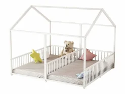 ModernLuxe Cama-cabina de hierro 2x90x200cm - con techo y somier -