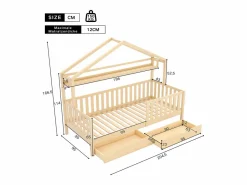 Outlet Cama-cabina de madera maciza - 90x200cm - con 2 cajones y estantes - Natural Cama Montessori